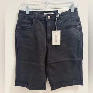 Zenana Black Distressed Bermuda Shorts